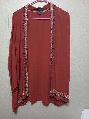 Women's Rust Embroidered Open-Front Tunic
